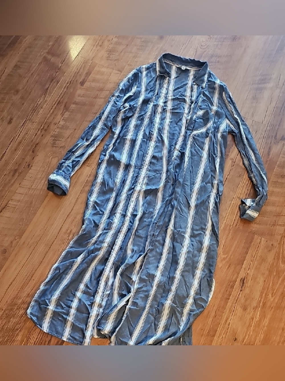 3/$15 Express Small Blue and White Vertical Stripe Long Shirt Dress Flaw (B5)